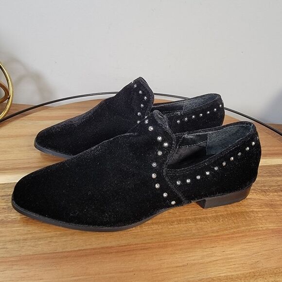 Steven Steve Madden Archie Loafers Size 6 Black Velvet Studded Flats - Picture 3 of 16